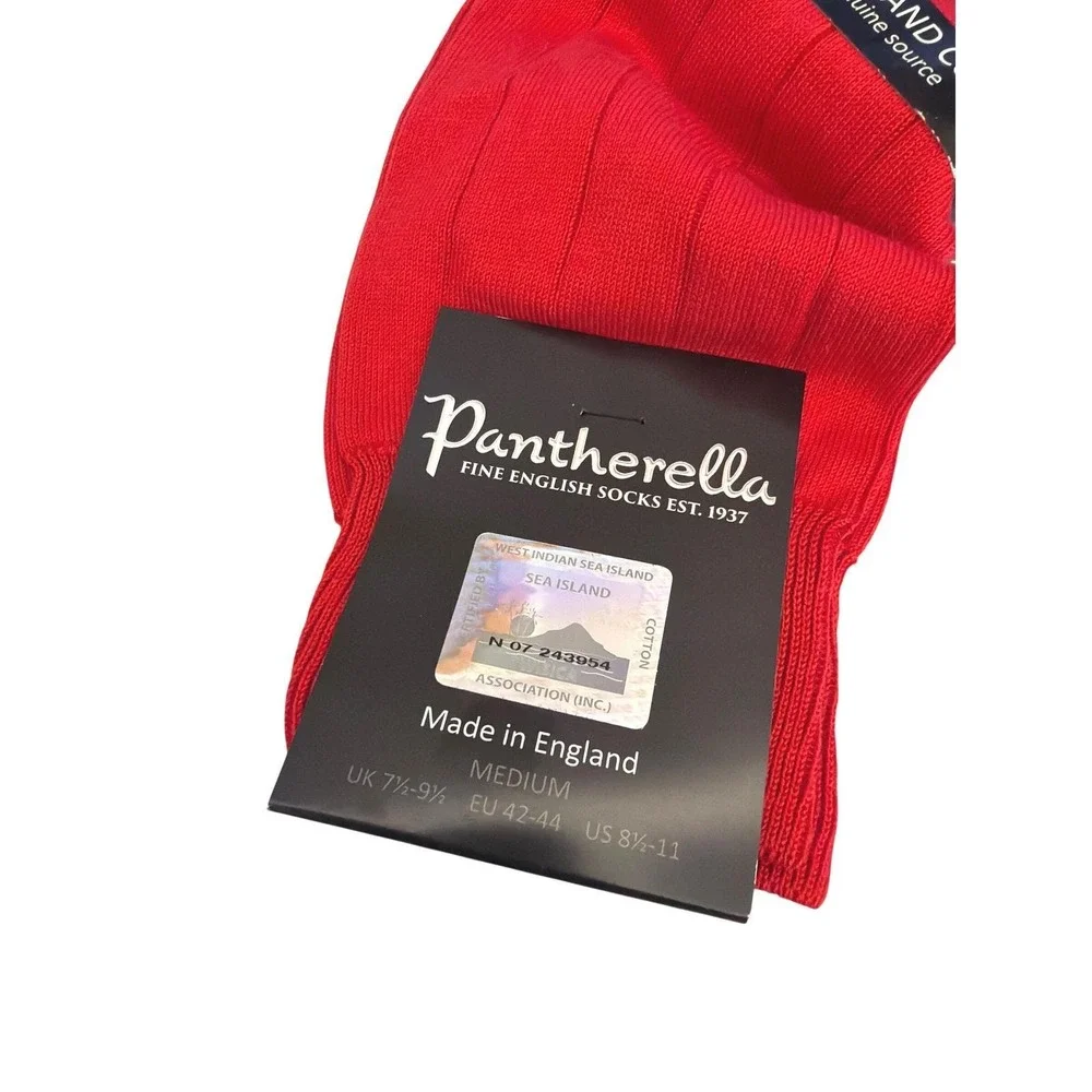 Y2K Pantherella Sea Island Cotton Scarlet Ribbed Dress Socks Luxury Old Money
